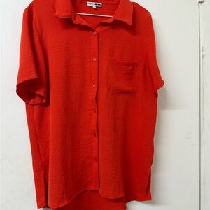 Fashion Nova Vibrant Red Casual Button Down Shirt